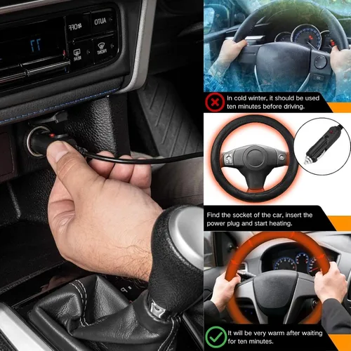 Miniatura 6 de Funda térmica para volante - WARMITORY Calentador de volante de lujo, calentador de manos rápido de 12 V, diámetro exterior de 14.5 a 15 pulgadas