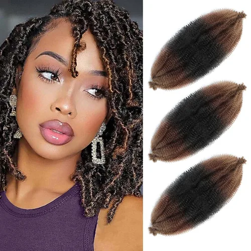 Miniatura 27 de Cabello afro elástico y trenzado de 30 pulgadas 2 paquetes, cabello preesponjado y trenzado elástico pre-estirado para extensiones de cabello suave