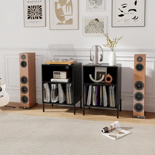 Miniatura 7 de Giantex Soporte para tocadiscos con estación de carga, soporte para tocadiscos con armario de almacenamiento, estante para tocadiscos con patas