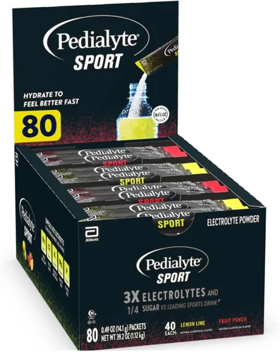 Pedialyte Estación de hidratación de paquetes de polvo de electrolitos deportivos, paquete variado, 80 unidades