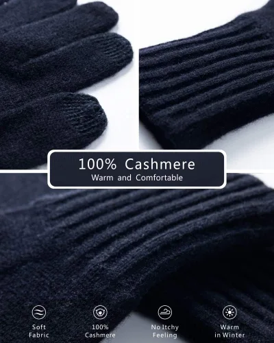 Miniatura 6 de EURKEA Conjunto de bufanda de cachemira 100% pura para mujer, guantes, gorro y caja de regalo