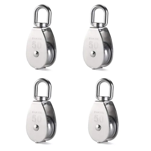 Miniatura 8 de Rocaris Paquete de 6 Poleas Simples de Elevación M25 con Carga de 330 Libras, Acero Inoxidable 304 de Servicio Pesado Bloque de Polea de Cuerda