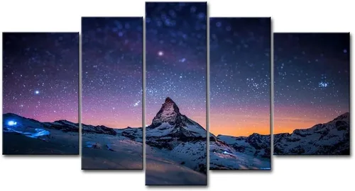 Lienzo So Crazy Art®, pintura de cielo nocturno estrellado sobre las montañas, color de aspecto fresco, 5 piezas, decoración par pared, impresiones