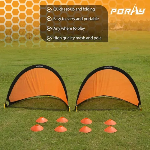 Miniatura 5 de Poray Soccer Goal for Kid Easy-up Set of Two Portable Soccer Net 210D Oxford with 8 Field Marker Cones Extra Stakes Fun for Backyard and Soccer
