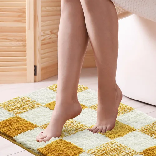 Miniatura 9 de CozeCube Alfombras de baño para baño antideslizantes, alfombra de baño de microfibra esponjosa absorbente lavable, alfombras de baño estéticas, Oro