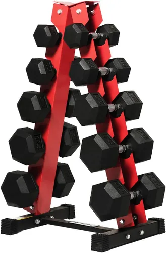 Miniatura 17 de RitFit Juego de mancuernas hexagonales de goma de 250 libras/300 libras/350 libras/550 libras/650 libras con estante de pesas, múltiples opciones