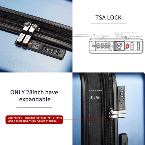 Miniatura 5 de Fanskey Equipaje, Maleta de 3 piezas con ruedas giratorias, Hardshell, Ligero, TSA Lock, Verde oscuro, Fanskey