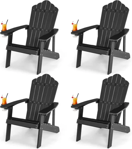 Miniatura 13 de Giantex Silla Adirondack para exteriores, sillas de patio de gran tamaño con portavasos oculto, veta de madera realista, capacidad de peso de 380