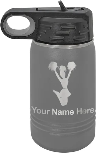 Miniatura 70 de LaserGram Botella de agua personalizada, animadora, acero inoxidable de doble pared aislada al vacío con popote superior, regalo grabado