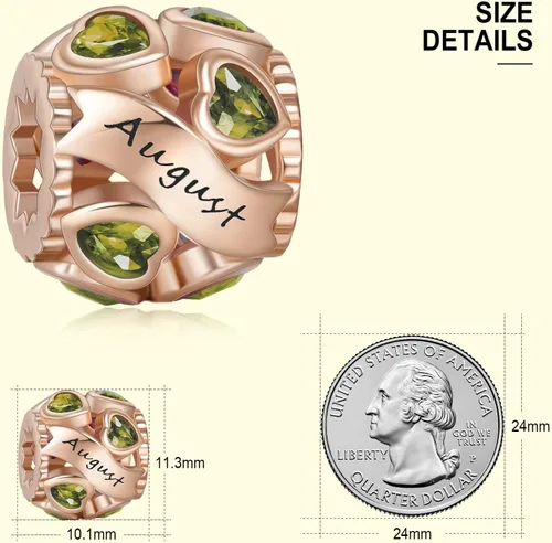 Miniatura 32 de Abalorio de plata de ley 925 con piedra natal de Ningan, abalorio de corazón para pulseras y collares, regalo de cumpleaños para mujeres y niñas