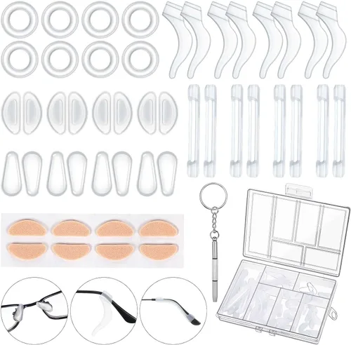 Miniatura 9 de Juego de 50 retenedores de lentes de silicona, 12 pares antideslizantes adhesivos, almohadillas para la nariz, 4 agarres redondos para las orejas, 4