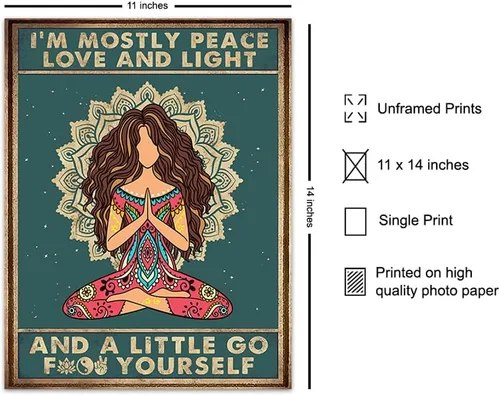 Miniatura 2 de Divertido arte de pared bohemio de 11 x 14 pulgadas, decoración de meditación zen, regalos de yoga de la nueva era para mujeres, impresión artística