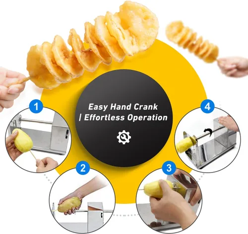 Miniatura 3 de RioRand - Cortador manual de patatas en espiral, de acero inoxidable tornado con cuchillas para papas rizadas, cortador de papas DIY para cocina