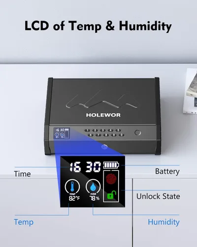 Miniatura 2 de HOLEWOR Gun Safe, Biometric Gun Safes for Pistols with LCD Display of Temperature Humidity, Fingerprint Quick Access Pistol Safe Solid Handgun Safe