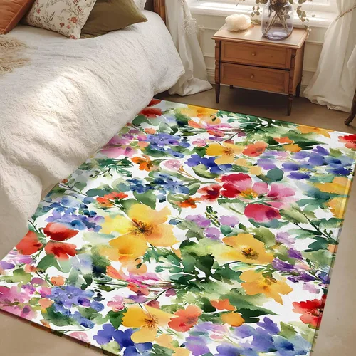 Miniatura 11 de Round Rugs 3 Feet, Green Yellow Floral Non Slip Area Rugs for Living Room, Bedroom, Barhroom, Entryway, Purple Blue Watercolor Retro Leaf Soft