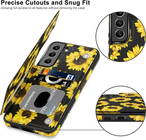 Miniatura 3 de LETO Funda para Galaxy S21 FE, Funda de Cartera de Cuero con Tapa Tipo Folio con Diseños de Flores de Moda para Niñas y Mujeres, con Ranuras