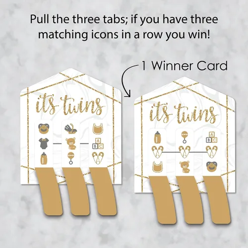 Miniatura 3 de Big Dot of Happiness It's Twins - Juego de 12 tarjetas Gold Twins para baby shower, pestañas de tracción 3 en una fila