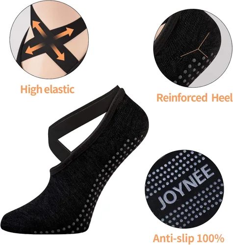 Miniatura 3 de JOYNÉE Calcetines de yoga antideslizantes para mujer con agarres, ideales para pilates, barras, bailes, hospitales, fitness, 3 pares