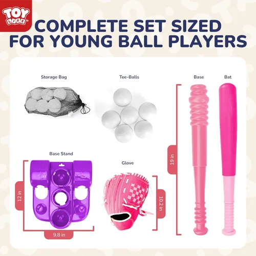 Miniatura 2 de TOY Life Juego de pelota en T para niños de 3-5, 5-8, juego de béisbol para niñas, juegos de soporte de pelota en T con guante de béisbol, camiseta