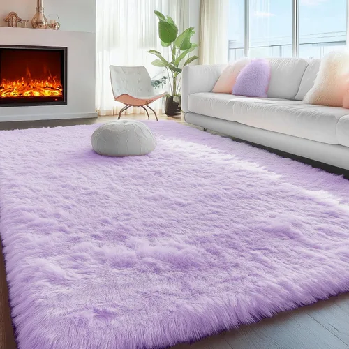 Miniatura 25 de PAGISOFE Alfombras esponjosas de dormitorio de 4 x 6 pies, color negro, alfombra moderna para sala de estar, alfombra lanuda para interiores