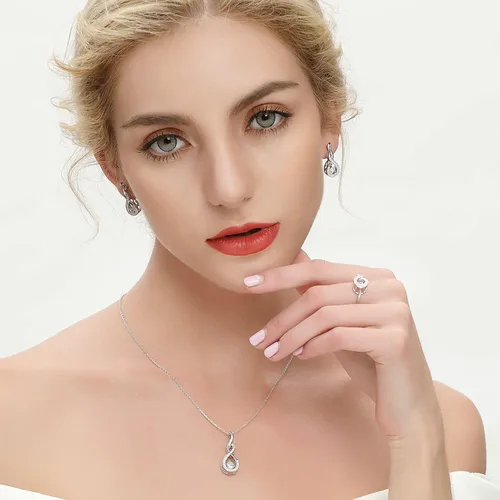 Miniatura 5 de JO WISDOM Infinity Collares, plata de ley 925, circonita cúbica, nudo infinito, con colgante de diamante bailando, joyería de piedra de nacimiento