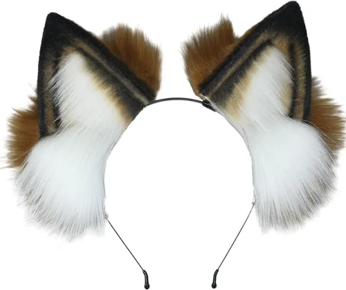 Miniatura 8 de Kidukso Fox Ears Headwear Simulación Animal Fur Fox Ears Tocado Vestir Cosplay Fiesta Anime Comic Con Prop Headwear Negro y gris