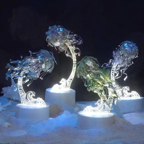 Miniatura 9 de Piececool Rompecabezas de metal 3D para adultos – Luz nocturna de medusas de organismo marino con enchufe USB, pasatiempos, manualidades, arte