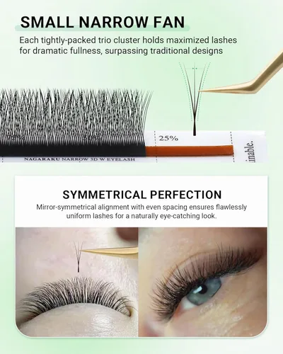 Miniatura 45 de NAGARAKU Extensiones de pestañas falsas en forma de W de 4D, suaves y naturales, con volumen, rizado D, 0.07mm, mezcla de 8-15mm, abanico 0.07-D 4D W