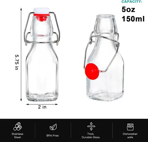 Miniatura 2 de Tebery Paquete de 15 botellas de cerveza de 5 onzas con tapas fáciles a prueba de fugas, botellas cuadradas de vidrio para kombucha, kéfir, extracto