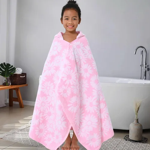 Miniatura 6 de Toallas de baño con capucha para niños (3-10 años), toallas de piscina gruesas de algodón turco suaves y absorbentes, con capucha para niños rosa