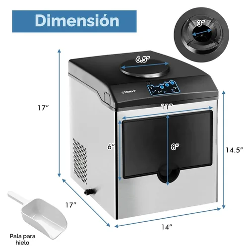 Miniatura 9 de COSTWAY Dispensador de agua integrado para máquina de hielo 2 en 1, 48 libras por día, cubo de hielo de tamaño S/M/L, cesta de almacenamiento