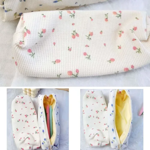 Miniatura 3 de Pequeña bolsa de lápiz maquillaje lindo floral pluma bolsa mujer flor rosa oficina papelería bolsa Comestic