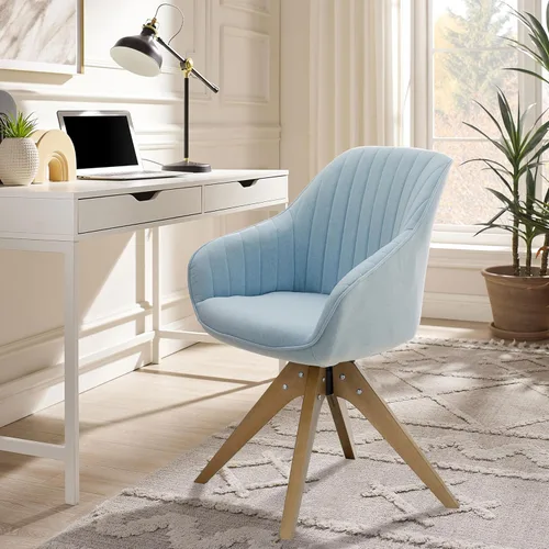Miniatura 24 de Zouron Silla de Acento Moderna de Mediados de Siglo con Patas de Madera, Silla de Escritorio Giratoria Sin Ruedas, Sillón Lateral Tapizado Silla