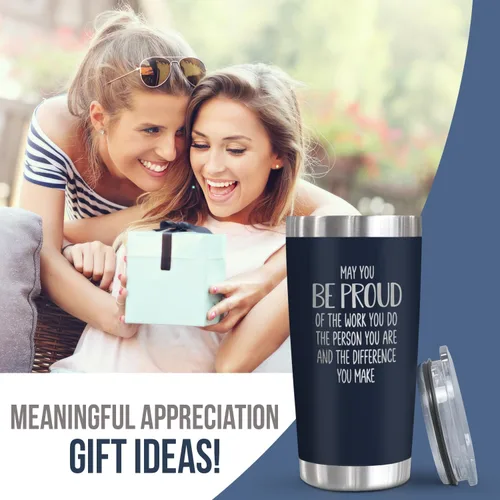 Miniatura 7 de OASSIE Regalos de agradecimiento para hombres y mujeres, vaso de café de acero inoxidable de 20 onzas Proud of You, Día del Maestro, cumpleaños