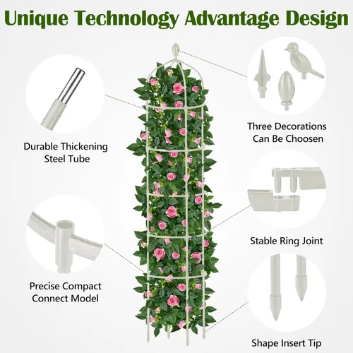 Miniatura 3 de Enrejado de obelisco de jardín para plantas trepadoras al aire libre, 6.7 pies, rosal, enrejado redondo para macetas, tubo de metal inoxidable