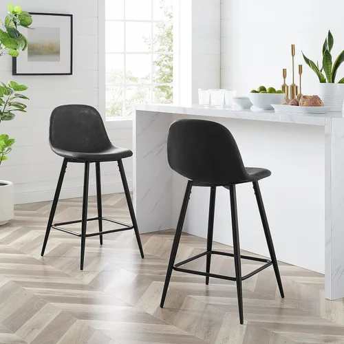 Miniatura 2 de Crosley Furniture Weston - Juego de 2 taburetes de bar tapizados con altura de mostrador, color marrón desgastado/negro mate