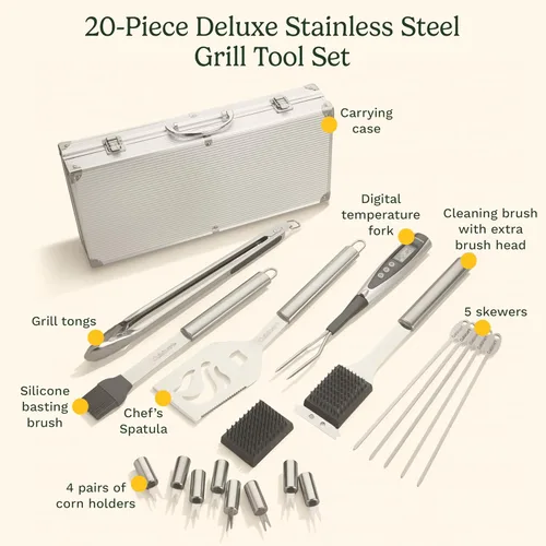 Miniatura 2 de Cuisinart Juego de Herramientas de Parrilla Deluxe, Juego de Parrilla de 20 Piezas, Accesorios para Barbacoa con Estuche de Aluminio, Accesorios