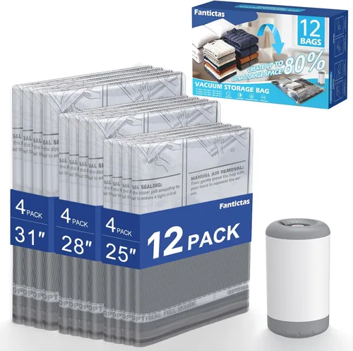 Miniatura 10 de Fantictas Travel Vacuum Storage Bags with Rechargeable Air Pump, 10 Pack Portable Space Saver Bags, Compression Bags for Clothing, Bedding, Seasonal