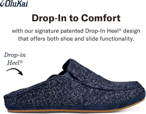 Miniatura 4 de OLUKAI Moloa Hulu - Pantuflas de mezcla de lana para hombre, zapatos de punto suaves y jaspeados, zorros de piel de gamuza, diseño de tacón caído