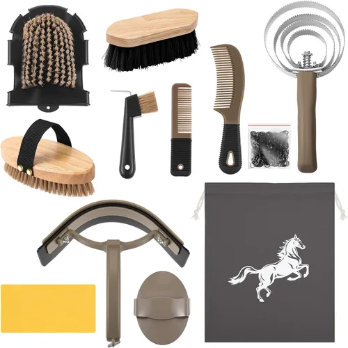 Miniatura 13 de Abbylike Kit de aseo de caballos de 12 piezas, suministros para sala de carreras, festivales, juegos de cepillos para caballos, kit de limpieza