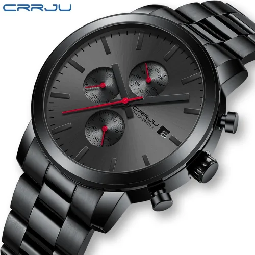 Miniatura 6 de CRRJU Relojes para hombres de lujo de acero inoxidable impermeable calendario cronógrafo analógico cuarzo relojes de pulsera