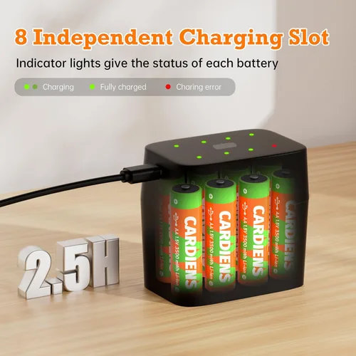 Miniatura 3 de Baterías AA recargables con cargador rápido de 1.5 V, baterías de litio triple a de 3500 mWh de alta capacidad, pilas de litio AA recargables AA