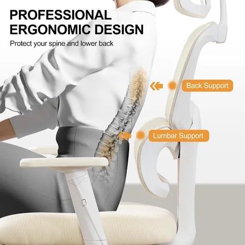Miniatura 3 de Silla de oficina ergonómica, sillas de escritorio de oficina de malla para el hogar, silla de oficina con respaldo alto de 330 libras, silla Beige