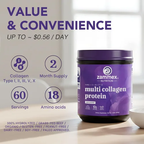 Miniatura 4 de Polvo de proteína de colágeno múltiple sin sabor, 60 porciones, mezcla premium de carne de res alimentada con pasto, pollo, pescado silvestre