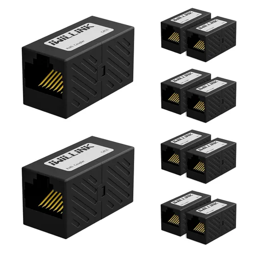 Miniatura 20 de iwillink Conector Ethernet RJ45, conector hembra a hembra RJ45 para cable Ethernet Cat7 Cat6 Cat5e Cat5, adaptador extensor, paquete de 5, negro