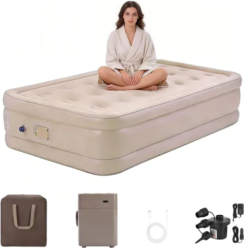 Colchón de aire individual con bomba de batería de 2600 mAh, colchón inflable elevado de 16 pulgadas, colchón inflable portátil, cama de aire para