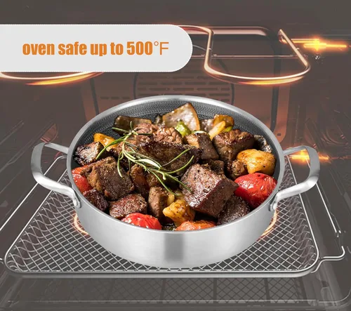 Miniatura 6 de Inqibee - Sartén híbrida de 5 QT de acero inoxidable con revestimiento cerámico de tres capas sin adherencia con tapa, olla de cocina de inducción