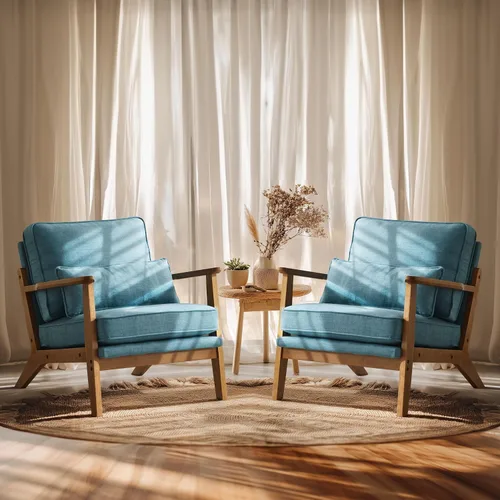 Miniatura 26 de VINGLI Silla de Acento de Madera Maciza con Reposabrazos Anchos, Silla Moderna Tapizada de Mediados de Siglo con Almohada, Cómoda Silla de Lectura