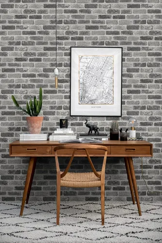 Miniatura 2 de NextWall Papel tapiz autoadhesivo de ladrillo sintético lavado (gris)