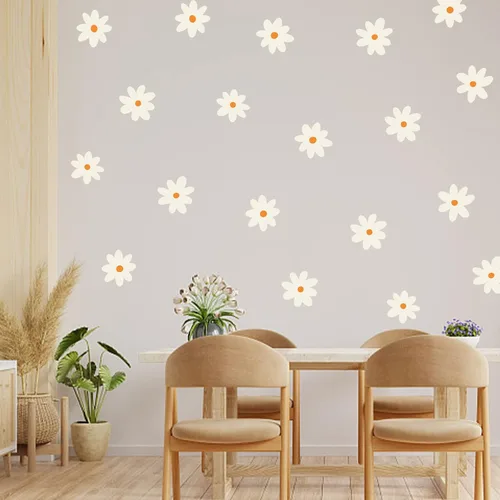 Miniatura 6 de iinuu Calcomanías de pared de flores de margaritas rosadas, calcomanías de vinilo retro floral para pared, decoración artística Groovy Y2K